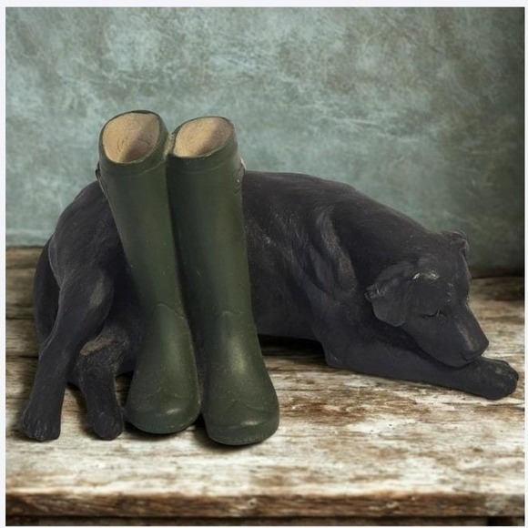 North Light Other - Vintage Black Labrador Dog Figurine with Green Wellington‎ Boots For Collector